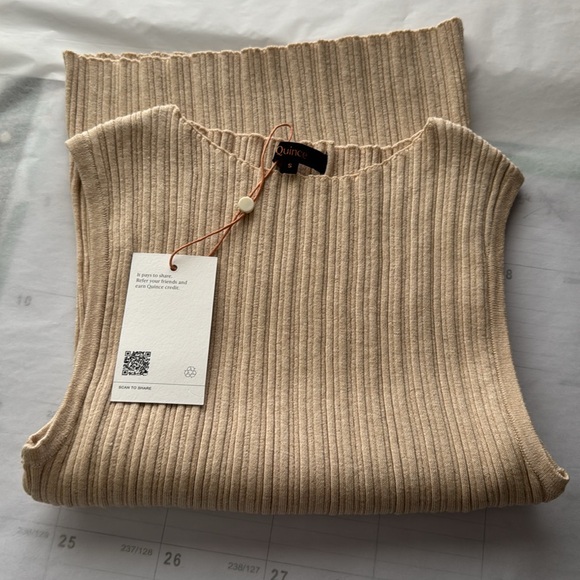 Quince Cotton Cashmere Ribbed Tank in Heather Oatmeal - Picture 7 of 11